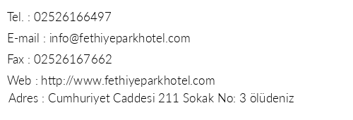 Fethiye Park Hotel telefon numaralar, faks, e-mail, posta adresi ve iletiim bilgileri